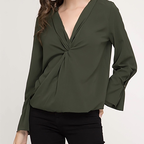 She and Sky Tops - She and Sky, Olive Twist Front Top